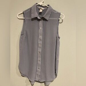 H&M sheer pin strip blue and white sleeveless button down. Size US 4